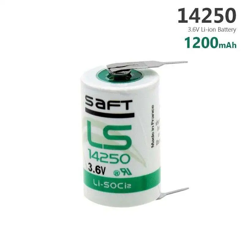 Saft LS14250 Lithium Battery with Pins 1/2 AA 3.6V 1200 mAh